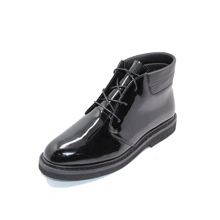 Mid cut patent leather army shoes
