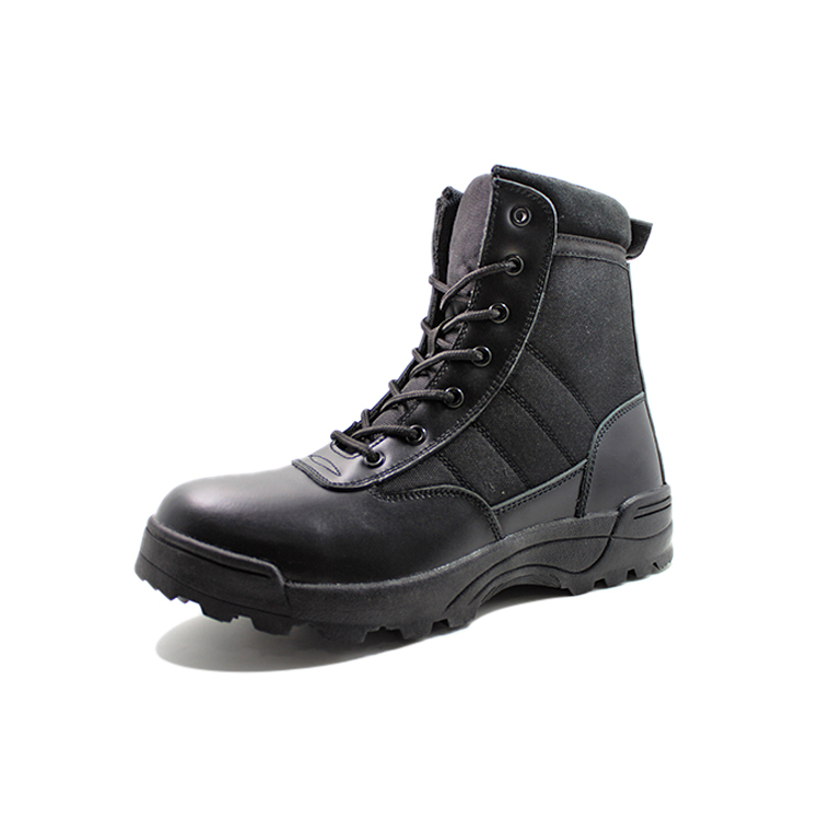 Full grain leather army combat boots with zipper