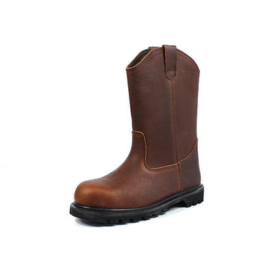 High cut brown leather steel toe work boots