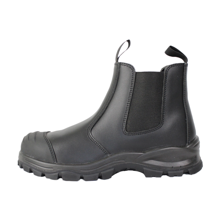 Black smooth action leather slip on steel toe safety shoes